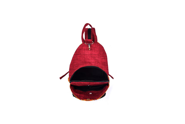 Sling Bag with Metal Clasped and Traditional Brocade Patterns