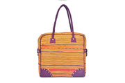 Large Square Travel Bag with Traditional Striped Brocade Patterns