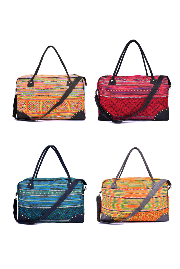 Medium-sized Rectangular Travel Bag with Traditional Striped Brocade Patterns