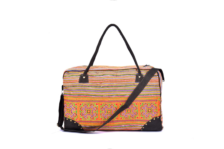 Medium-sized Rectangular Travel Bag with Traditional Striped Brocade Patterns