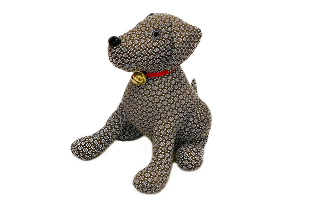 Stuffed Dog Made Of Floral Cotton/Denim Fabric With A Bell
