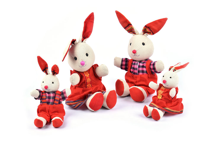 Handmade Rabbit Family with Thai Brocade Patterns Clothing