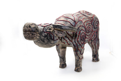 Big Wooden Buffalo Wearning Brocade Hand-drawn Wax Cloth in Traditional Patterns