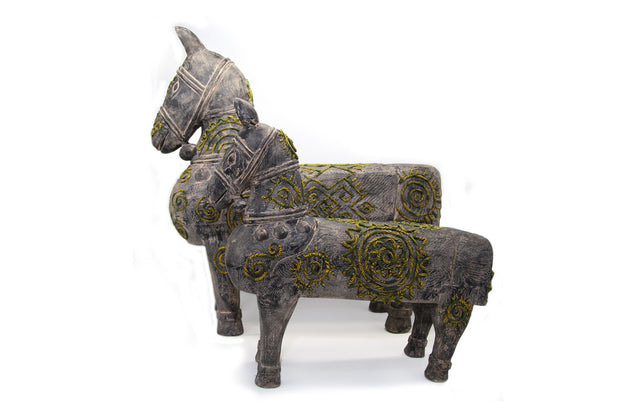 Wooden Small Horse with By Hand Mong Brocade Pattern