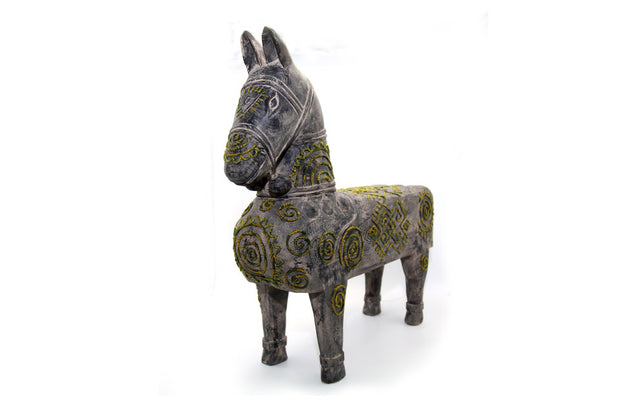 Wooden Small Horse with By Hand Mong Brocade Pattern