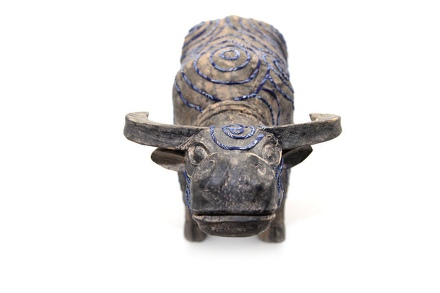 Big Wooden Buffalo with Hand-printed Beeswax Brocade of  H'Mong Ethnic