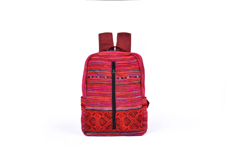 Backpack with Zipper up Front Panel and Traditional Brocade Pattern