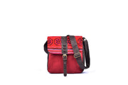 Suede Satchel Bag with Braided - String Designs and Traditional Brocade Pattern on Lid