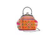 Bag with Semicircle - shaped Handle Frame and Traditional Brocade Pattern