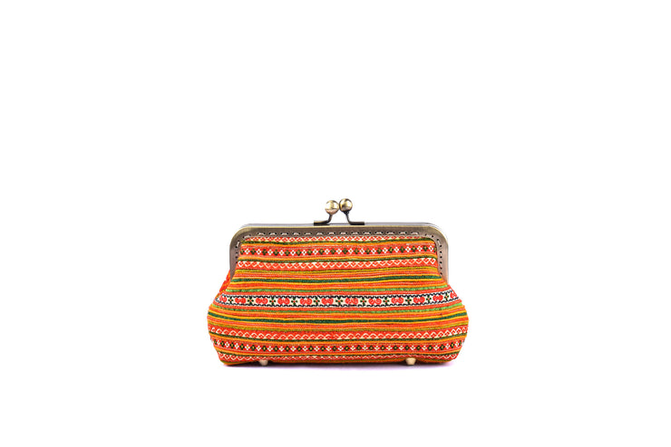 Brocade Purse with Iron and Zinc Alloy Handle Frame and Traditional Brocade Pattern