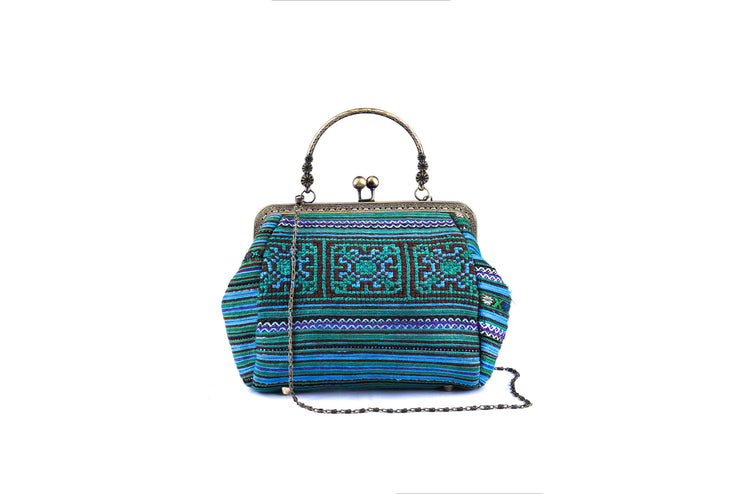 Bag with Straight Handle Frame and Traditional Brocade Pattern