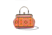 Bag with Straight Handle Frame and Traditional Brocade Pattern