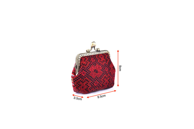 Coin Purse with Iron and Zinc Alloy Handle Frame and Traditional Brocade Pattern