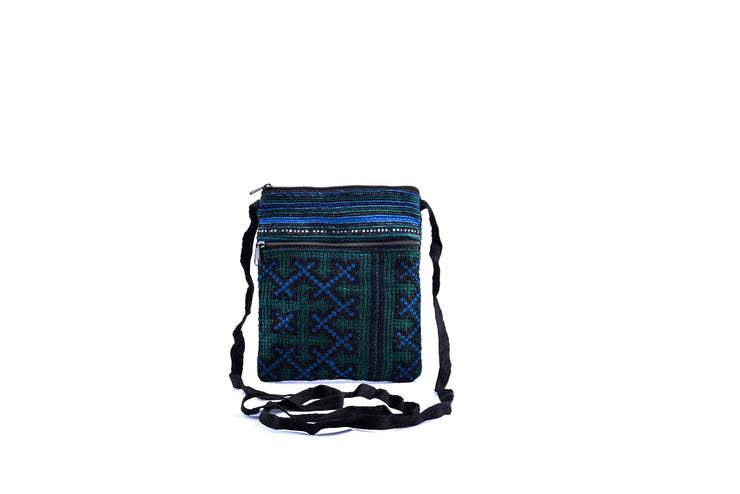 Flat Brocade Passport Bag with Two Zippers and Traditional Brocade Pattern