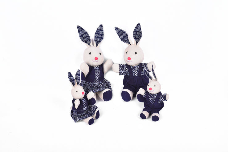 Rabbit Family with Hand-drawn Batik Bee wax Pattern