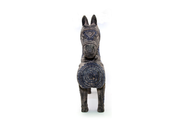 Big Wooden Horse with Hand-printed Beeswax Brocade and The Sun Pattern of H'Mong Ethnic