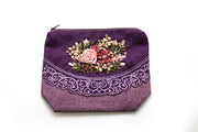 Purse with Zipper Hand-sewn Rose Ribbon and Lace Fabric
