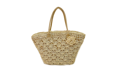 Seagrass Basket With Leather Straps And Big Flower