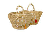 Seagrass And Twine Bucket Bag With Smiley Face Embroidered Base