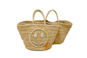 Seagrass And Twine Bucket Bag With Smiley Face Embroidered Base