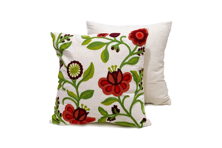 Square Linen Pillowcase 45X45 cm With Hand-Sewn Floral (With Pistils) Patterns