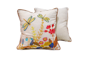 Square Linen Pillowcase 45X45 cm With Hand-Sewn Dragonfly And Floral Patterns